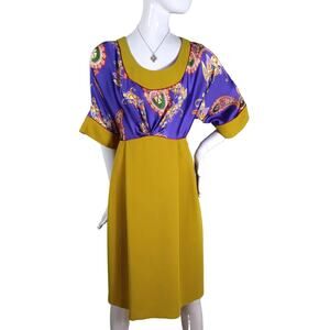 Exaltation Dress Mustard Skirt Purple Paisley Print Bodice Size M Side Zipper